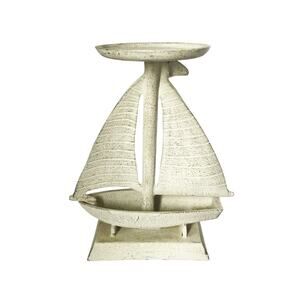 Vintage Cast Iron Sailboat Taper Candle Holder White 8" High x 6.5" Wide x 3.5"